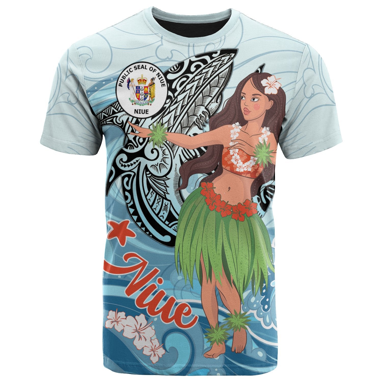 Niue T Shirt Polynesian Girls With Shark Unisex Black - Polynesian Pride