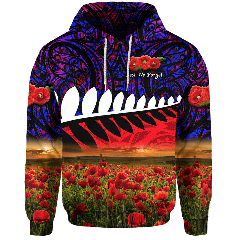 Custom New Zealand Maori ANZAC Hoodie Poppy Vibes Purple LT8 Purple - Polynesian Pride