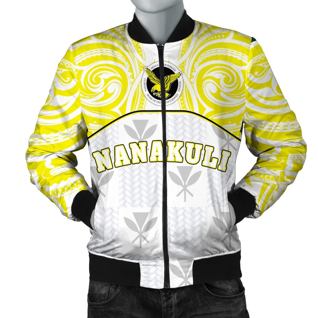 hawaiiMen's Bomber Jacket - Kanaka Nanakuli High School Men's Bomber Jacket Demodern Style AH White - Polynesian Pride