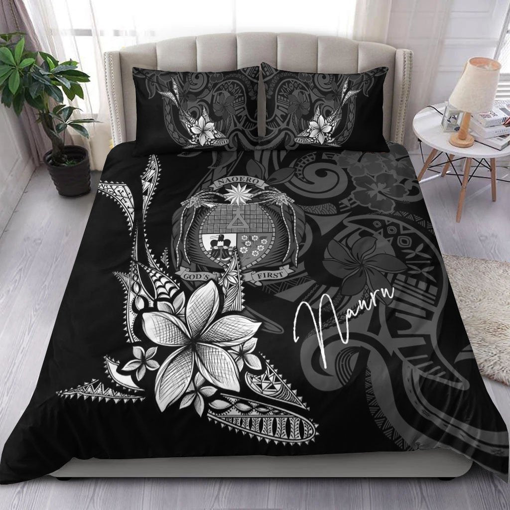 Nauru Bedding Set - Fish With Plumeria Flowers Style Black - Polynesian Pride