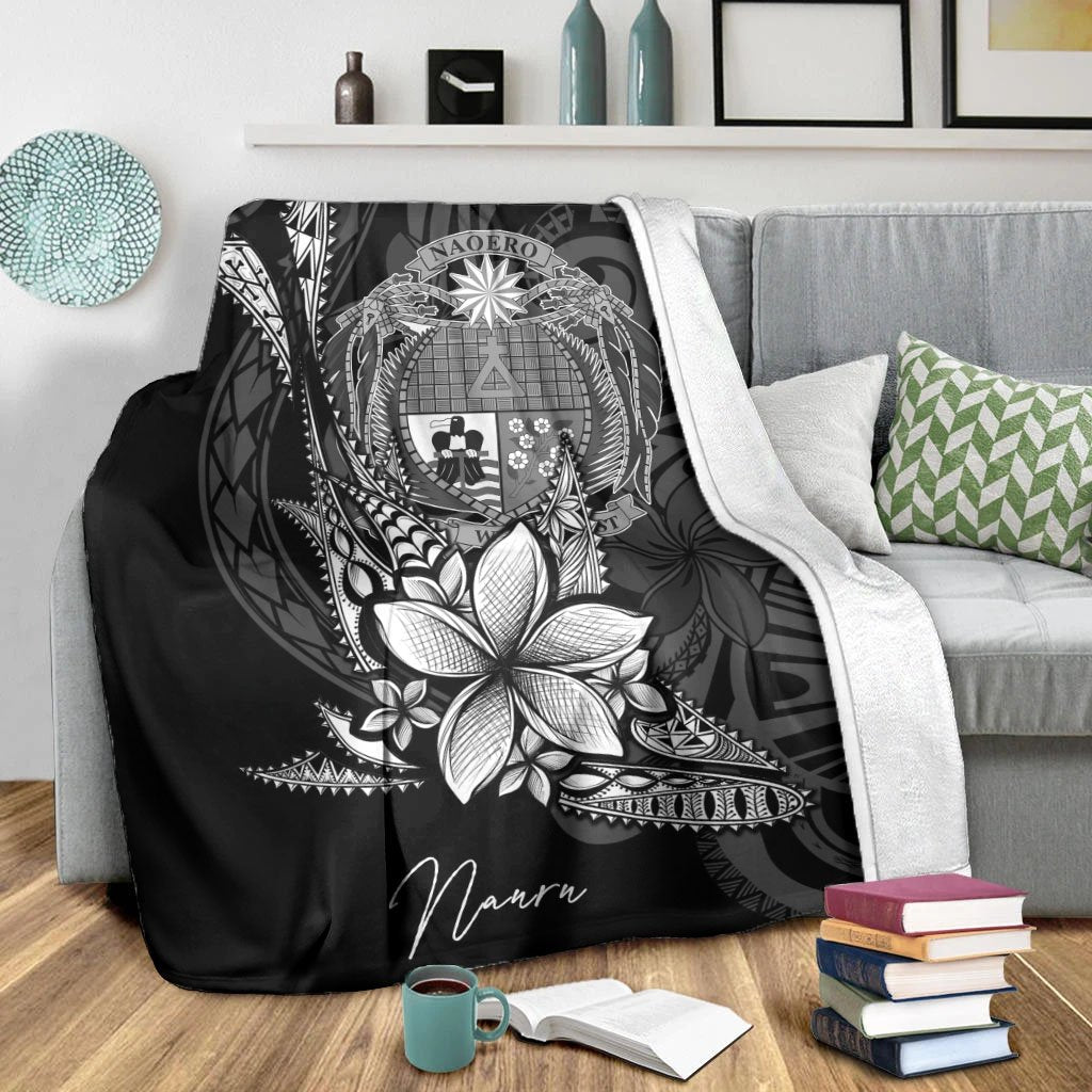 Nauru Premium Blanket - Fish With Plumeria Flowers Style - Polynesian Pride