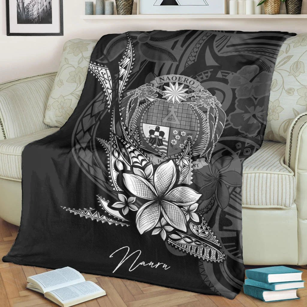 Nauru Premium Blanket - Fish With Plumeria Flowers Style - Polynesian Pride