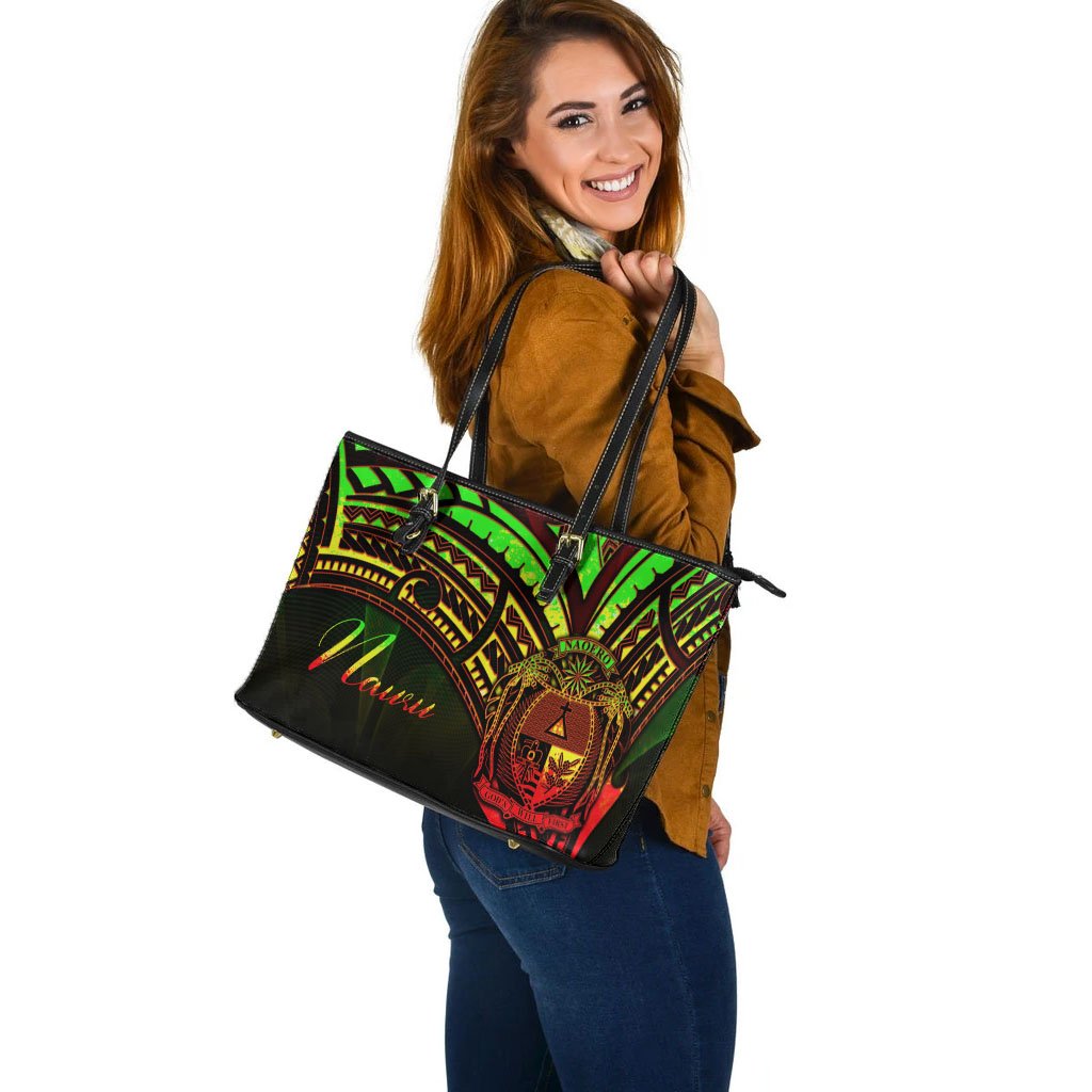 Nauru Leather Tote - Reggae Color Cross Style - Polynesian Pride