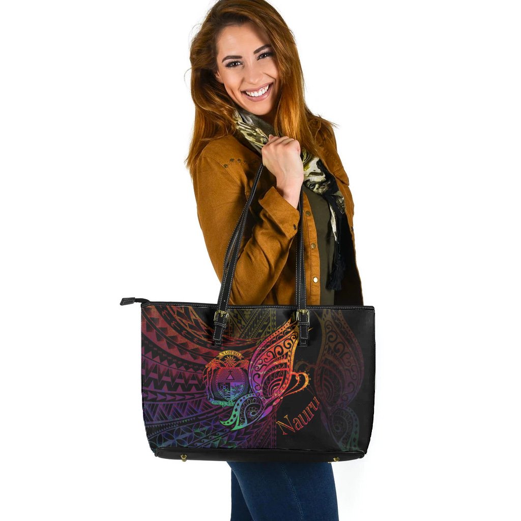Nauru Leather Tote - Butterfly Polynesian Style - Polynesian Pride