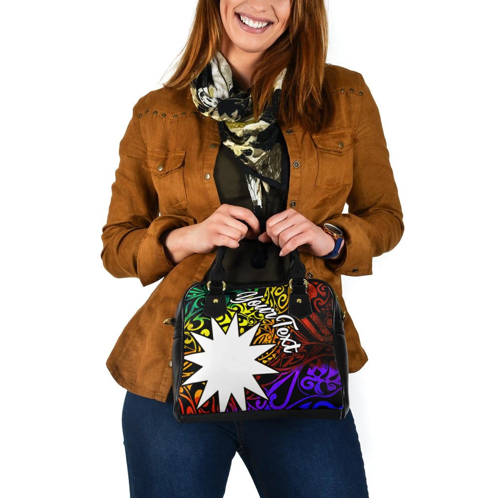 Nauru Custom Personalised Shoulder Handbag - Rainbow Polynesian Pattern - Polynesian Pride