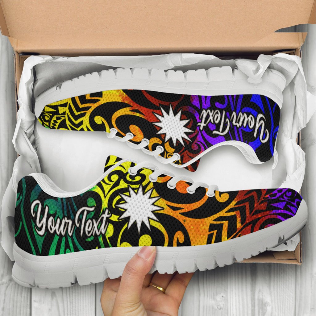 Nauru Custom Personalised Sneakers - Rainbow Polynesian Pattern - Polynesian Pride