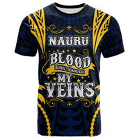 Nauru T Shirt Blood Runs Through My Veins Style Flag Unisex Blue - Polynesian Pride