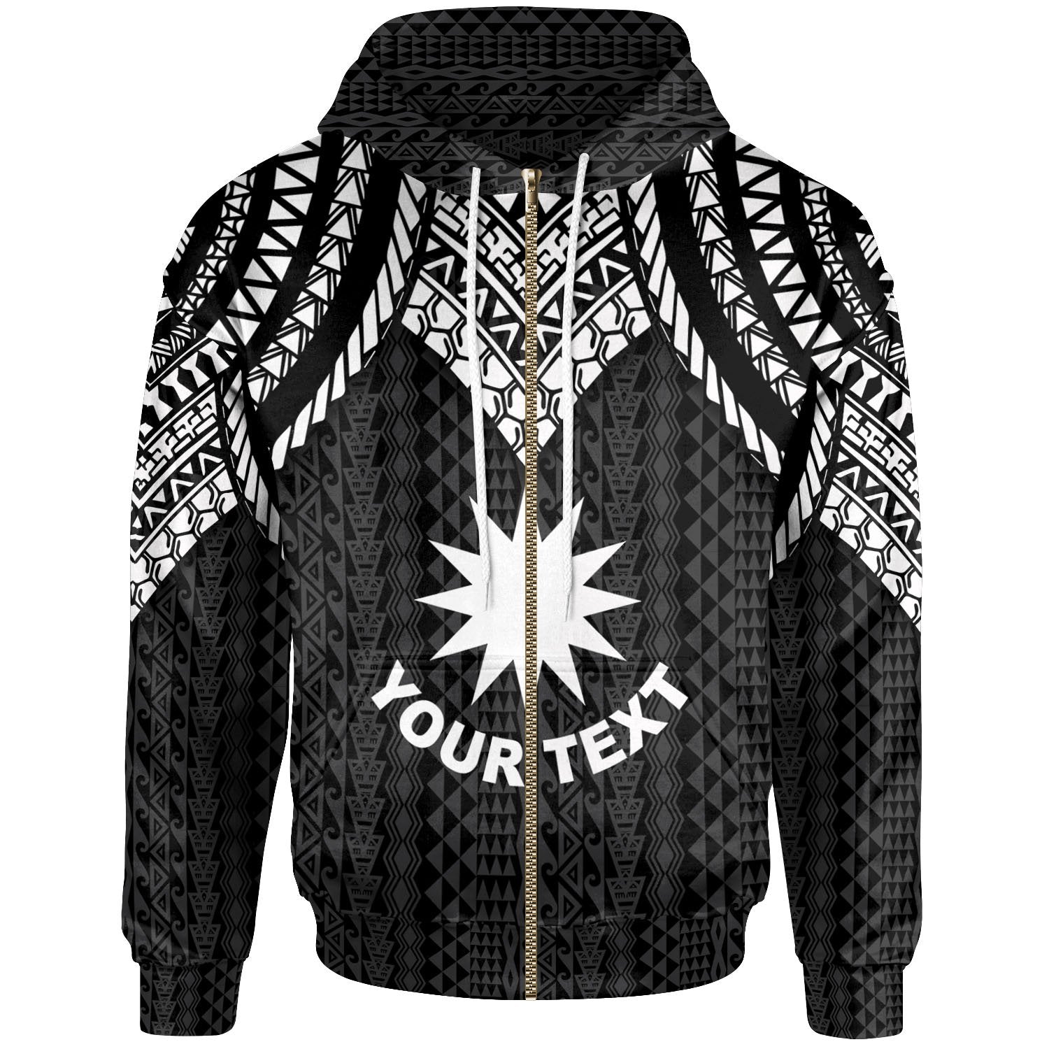 Nauru Custom Zip up Hoodie Polynesian Armor Style Black Unisex Black - Polynesian Pride