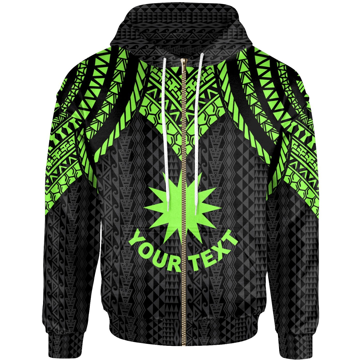 Nauru Custom Zip up Hoodie Polynesian Armor Style Green Unisex Green - Polynesian Pride