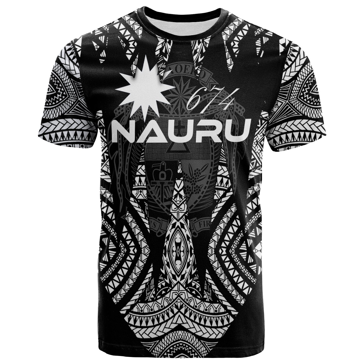 Nauru T Shirt Micronesian Teeth Shark Style White Unisex Black - Polynesian Pride