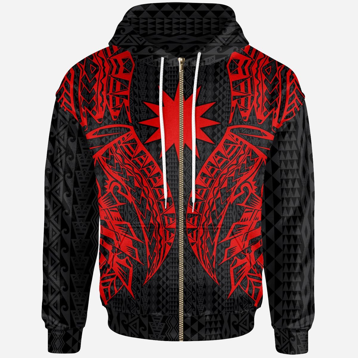 Nauru Zip up Hoodie Polynesian Lion Head Red Style Unisex Red - Polynesian Pride