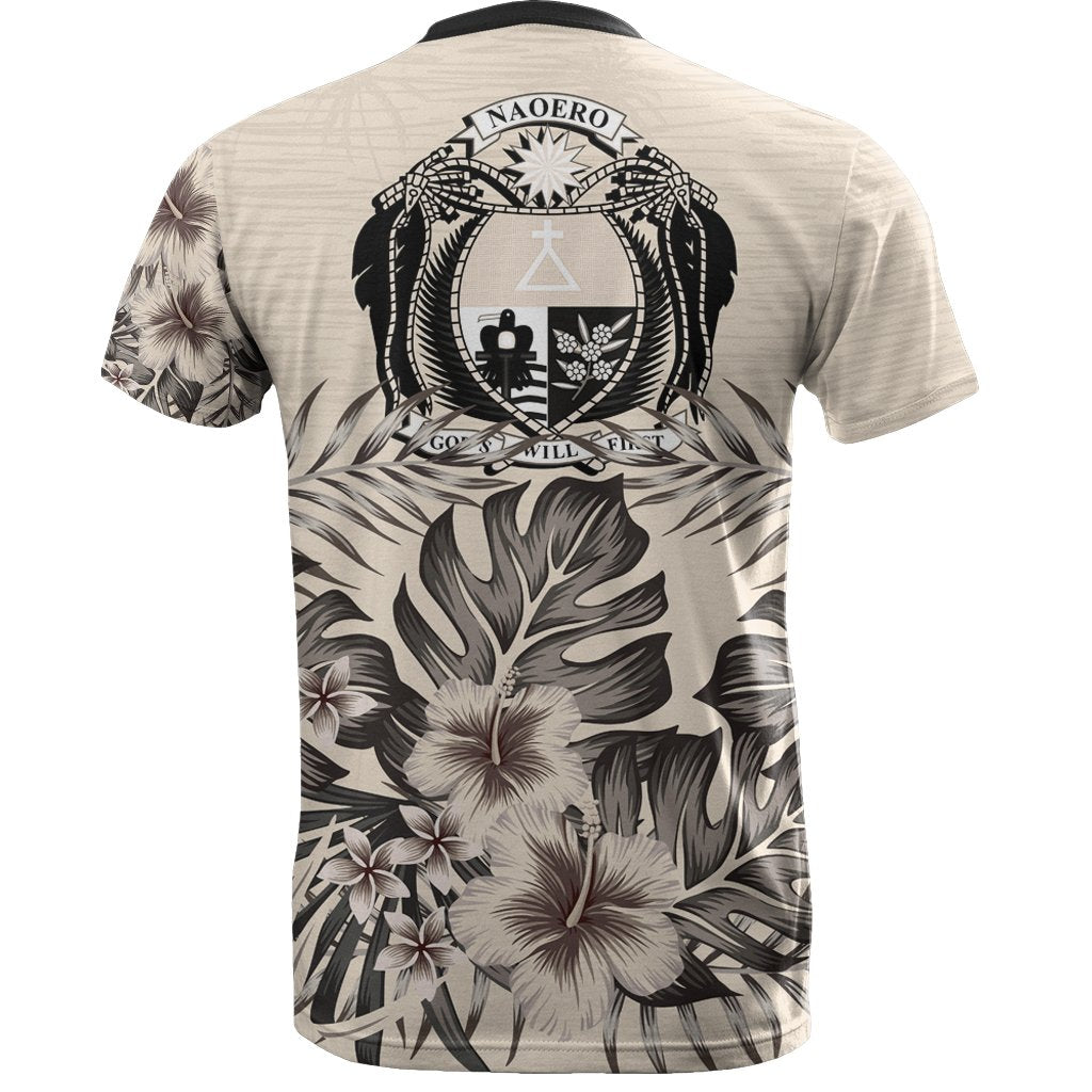 Nauru T Shirt Nauru Coat Of Arms Beige Hibiscus - Polynesian Pride