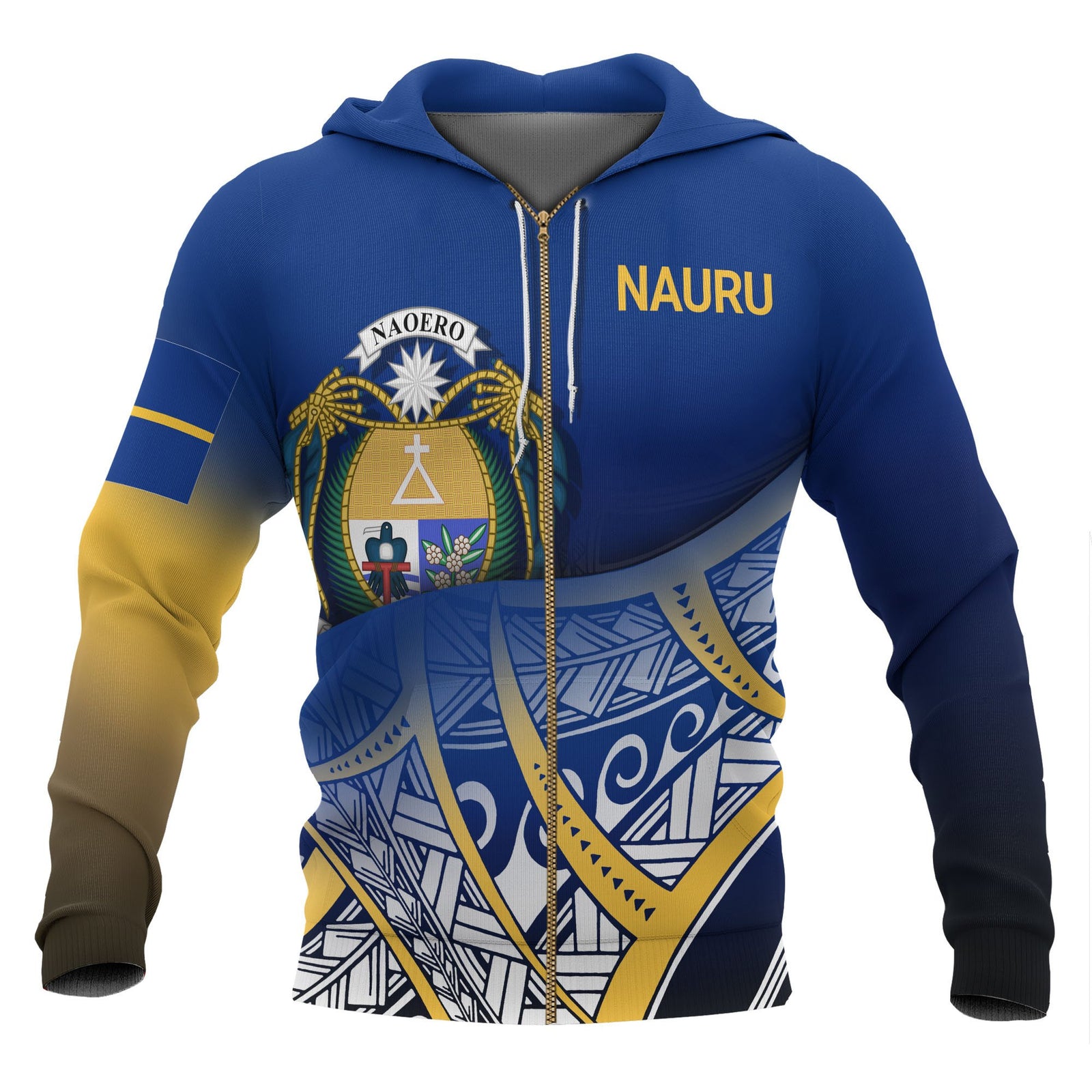 Nauru Coat of Arms Zip up Hoodie Polynesian Pattern Unisex Blue - Polynesian Pride