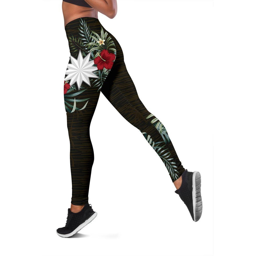 Nauru Hibiscus Leggings A7 Black - Polynesian Pride