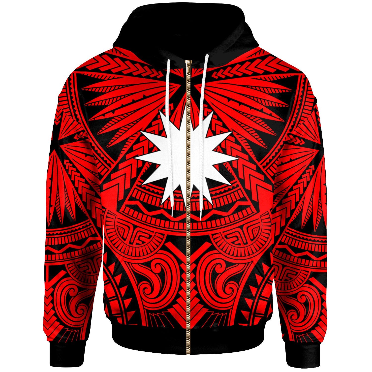 Nauru Zip Hoodie Classic Vignette Style Unisex Red - Polynesian Pride