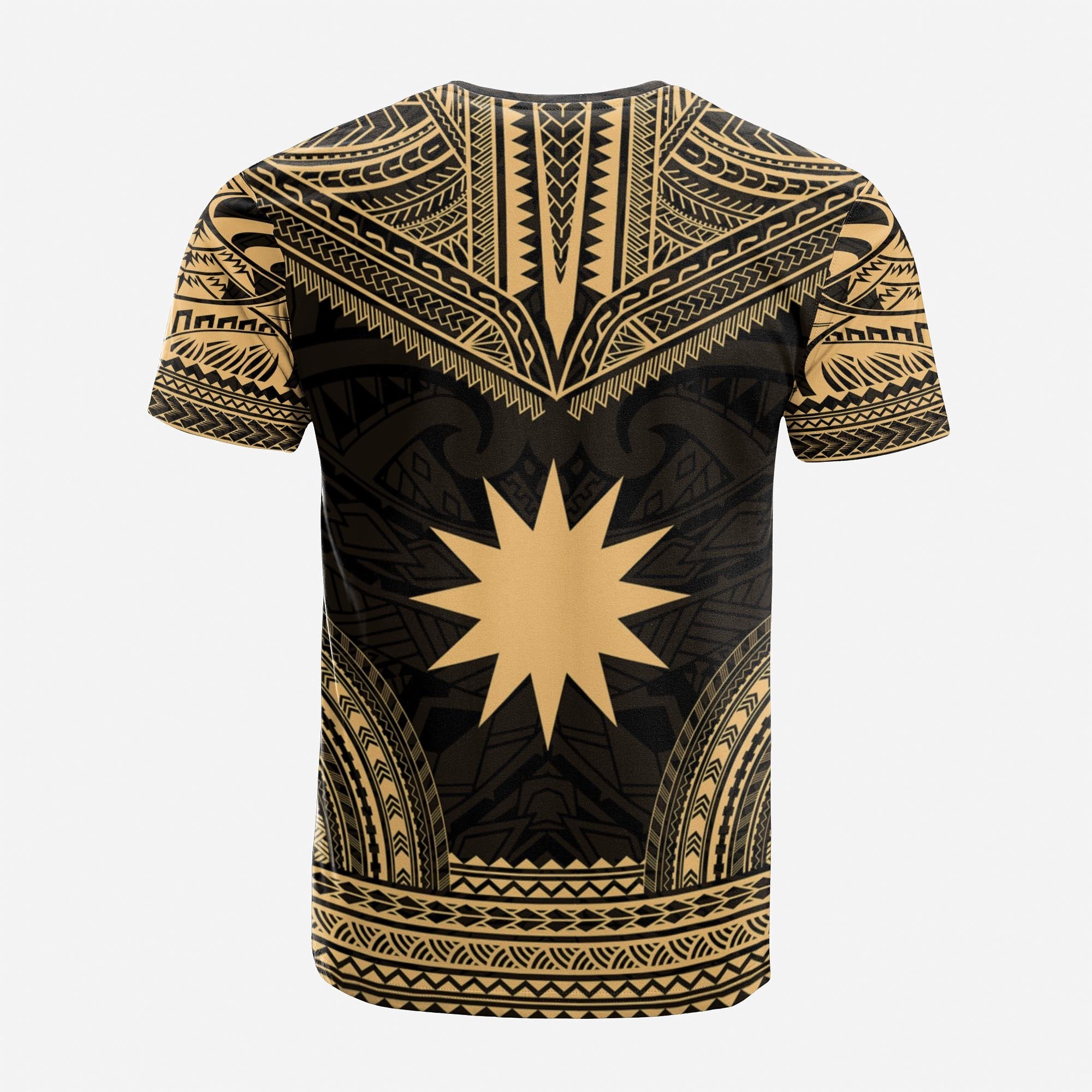 Nauru Custom T Shirt Nauru Flag Polynesian Chief Tattoo Gold Version Unisex Gold - Polynesian Pride