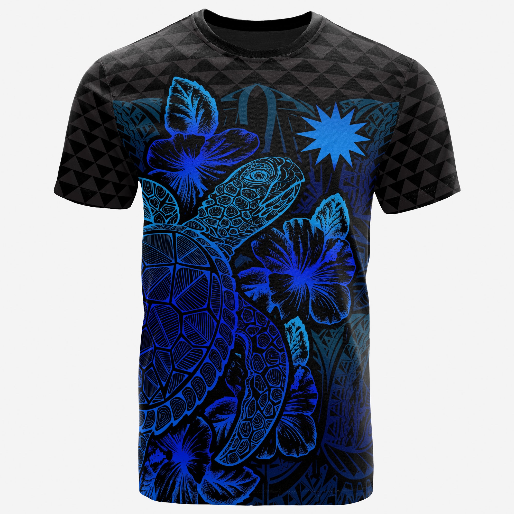 Nauru T Shirt Nauru Flag Turtle Hibiscus Blue Unisex Blue - Polynesian Pride