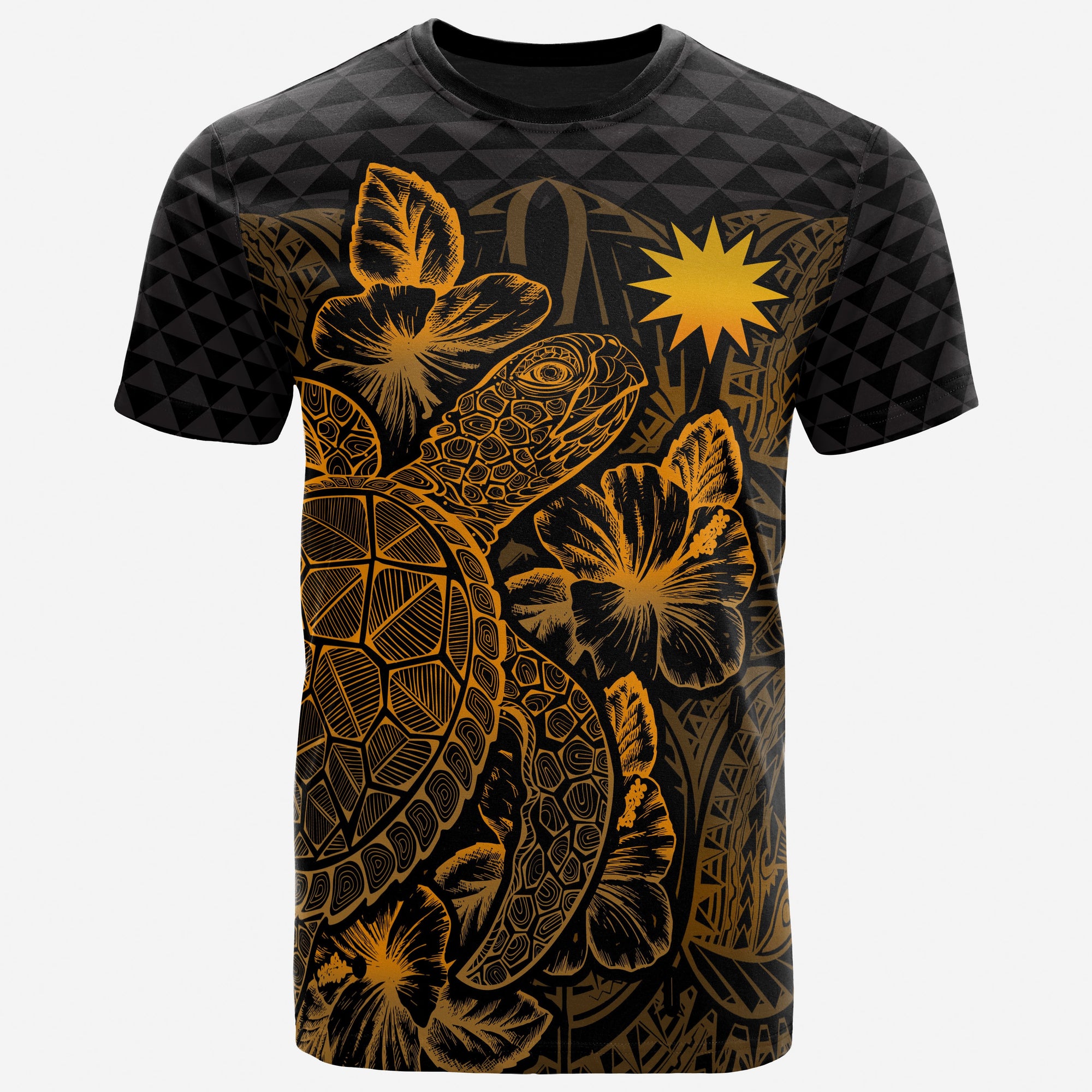 Nauru T Shirt Nauru Flag Turtle Hibiscus Gold Unisex Gold - Polynesian Pride