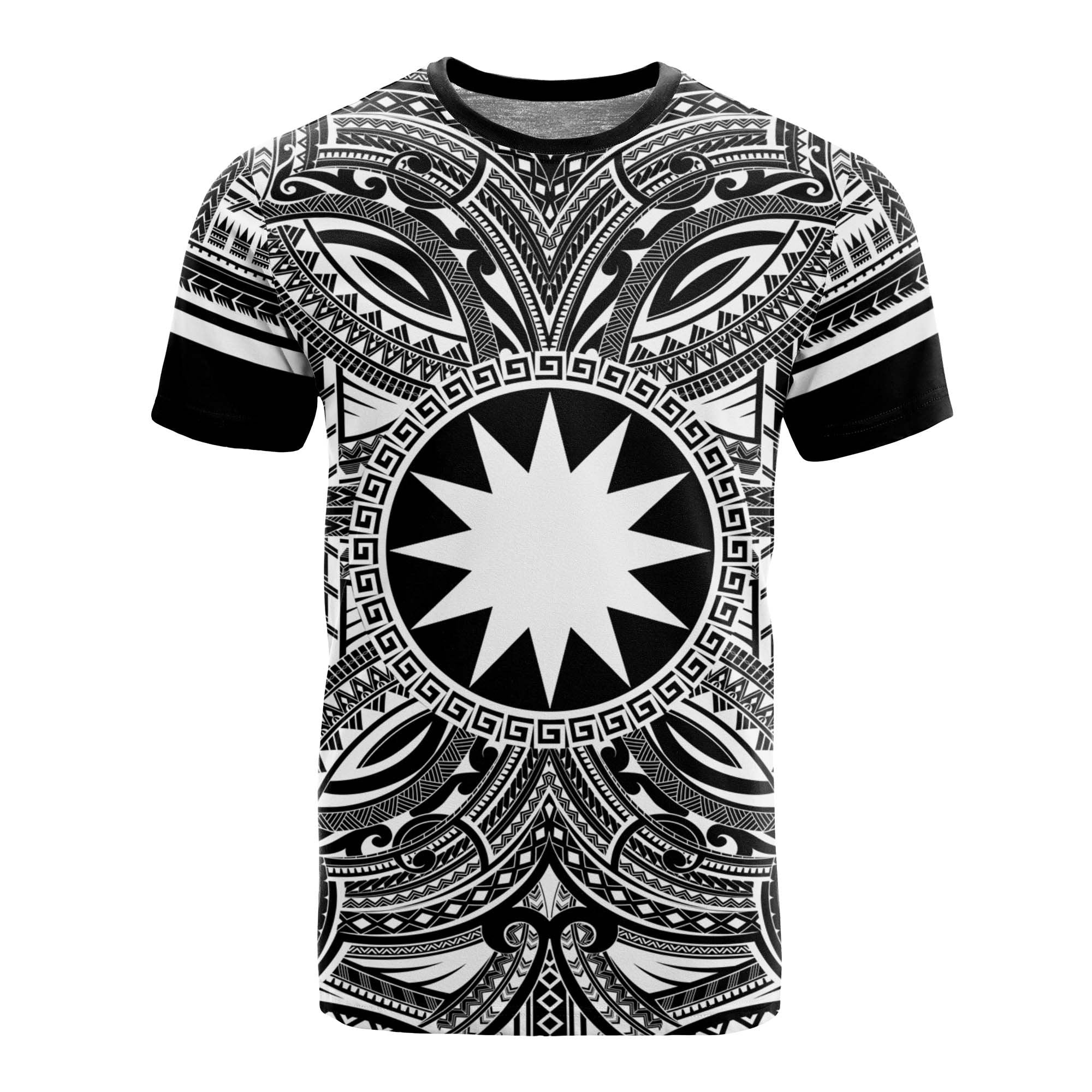 Nauru All T Shirt Nauru Coat Of Arms Polynesian White Black Unisex Black - Polynesian Pride