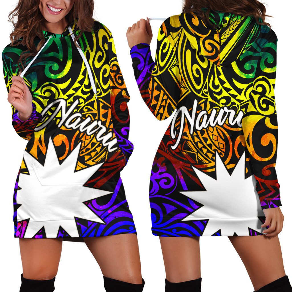 Nauru Women Hoodie Dress - Rainbow Polynesian Pattern Rainbow - Polynesian Pride