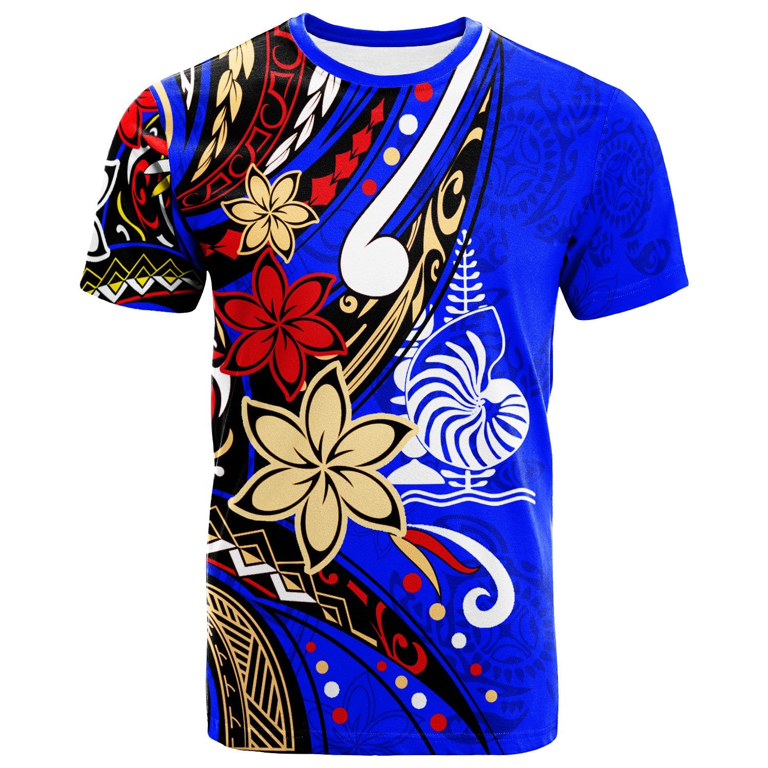 New Caledonia T Shirt Tribal Flower With Special Turtles Dark Blue Color Unisex Dark Blue - Polynesian Pride