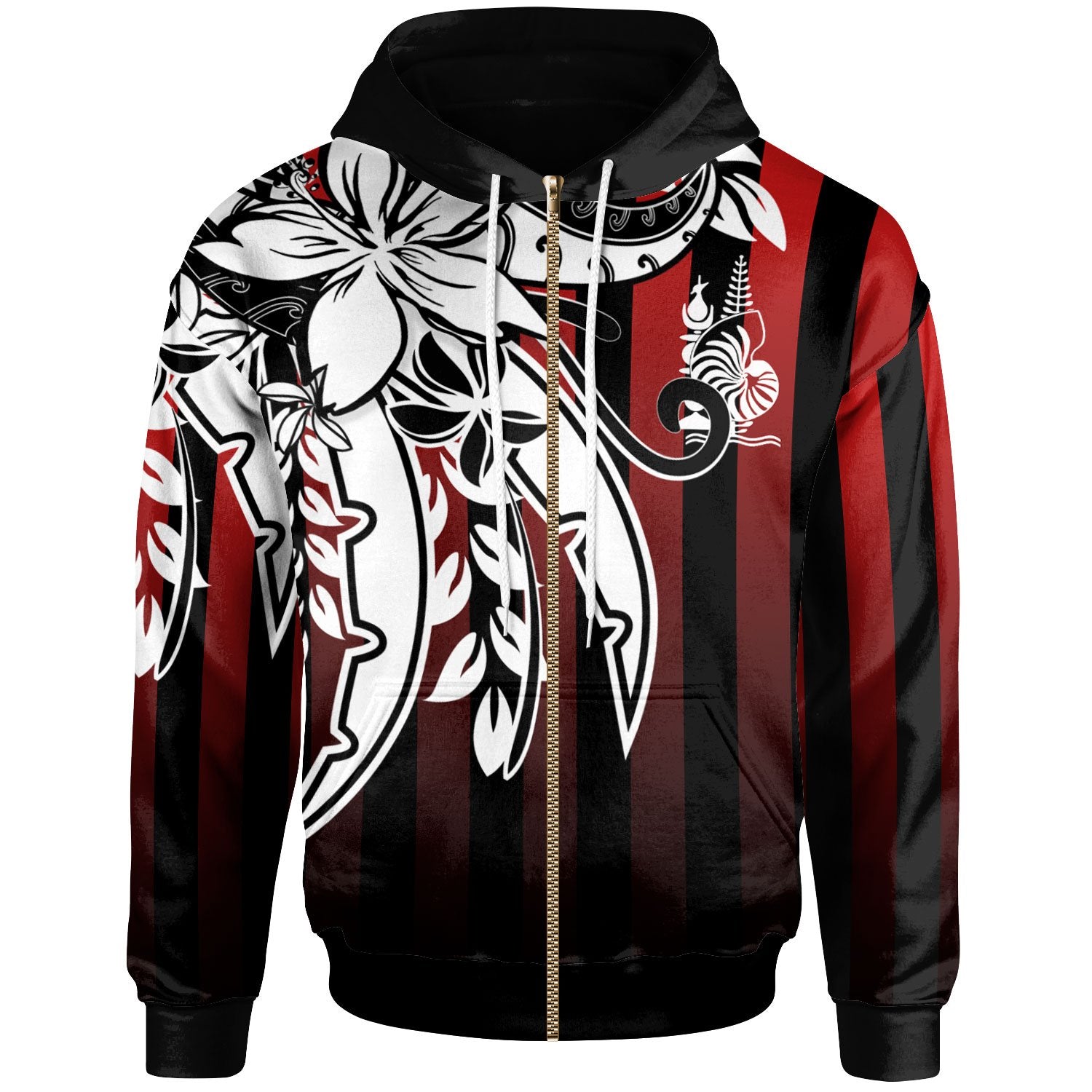 New Caledonia Zip Hoodie Vertical Stripes Style Unisex Red - Polynesian Pride