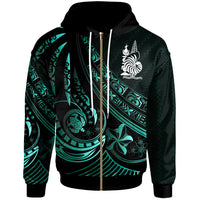 New Caledonia Zip Hoodie The Flow of The Ocean Unisex Green - Polynesian Pride