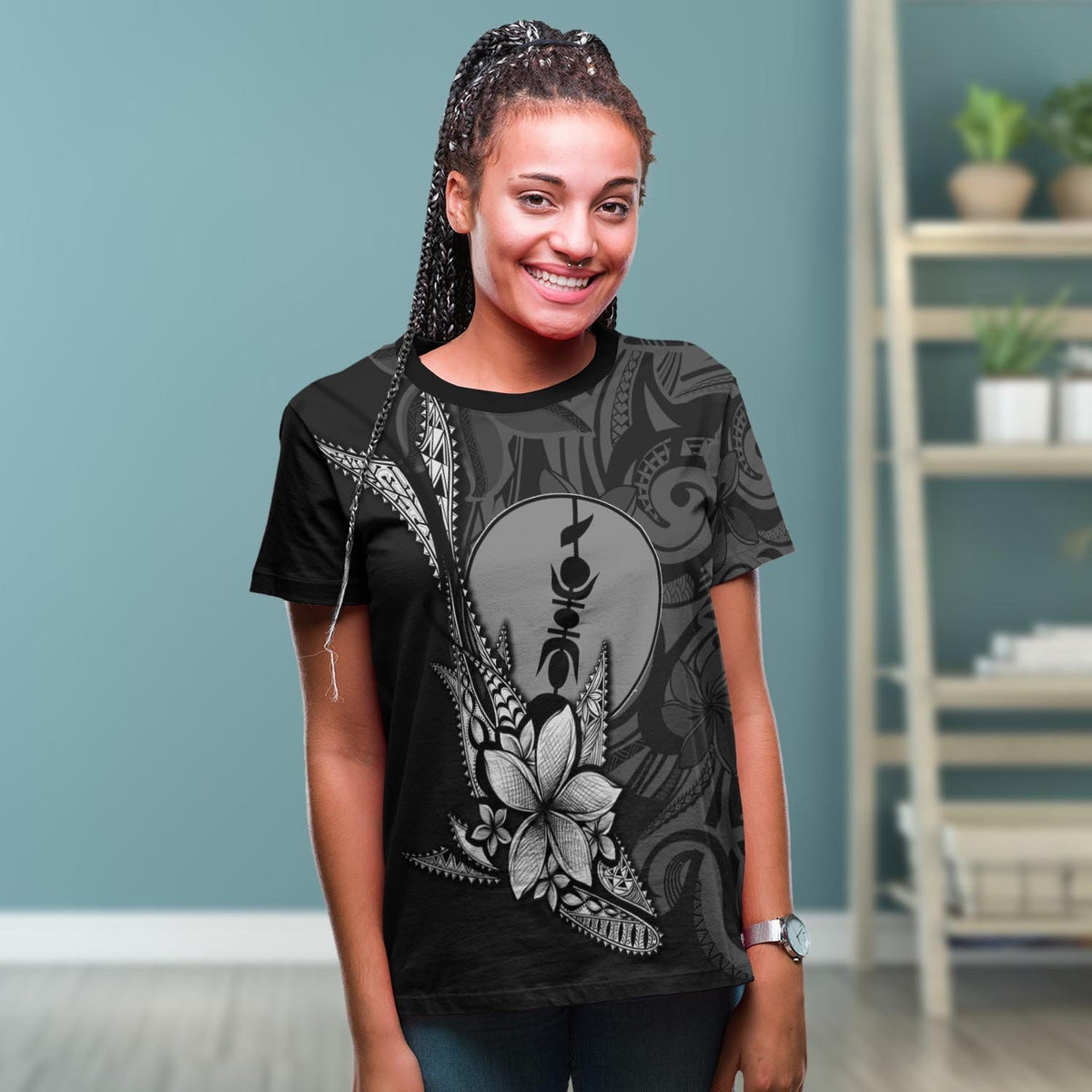 New Caledonia Custom T Shirt Fish With Plumeria Flowers Style - Polynesian Pride