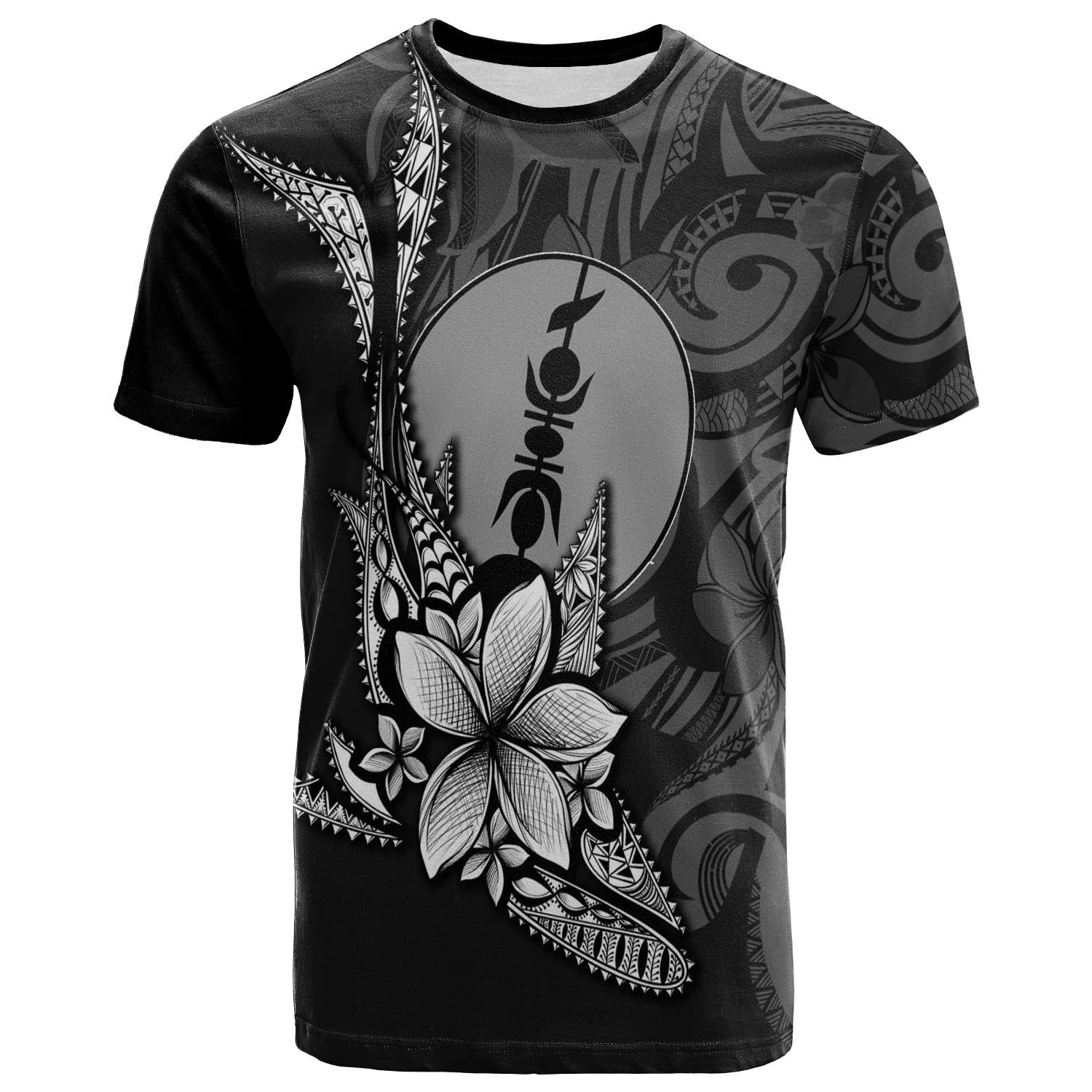 New Caledonia T Shirt Fish With Plumeria Flowers Style Unisex Black - Polynesian Pride