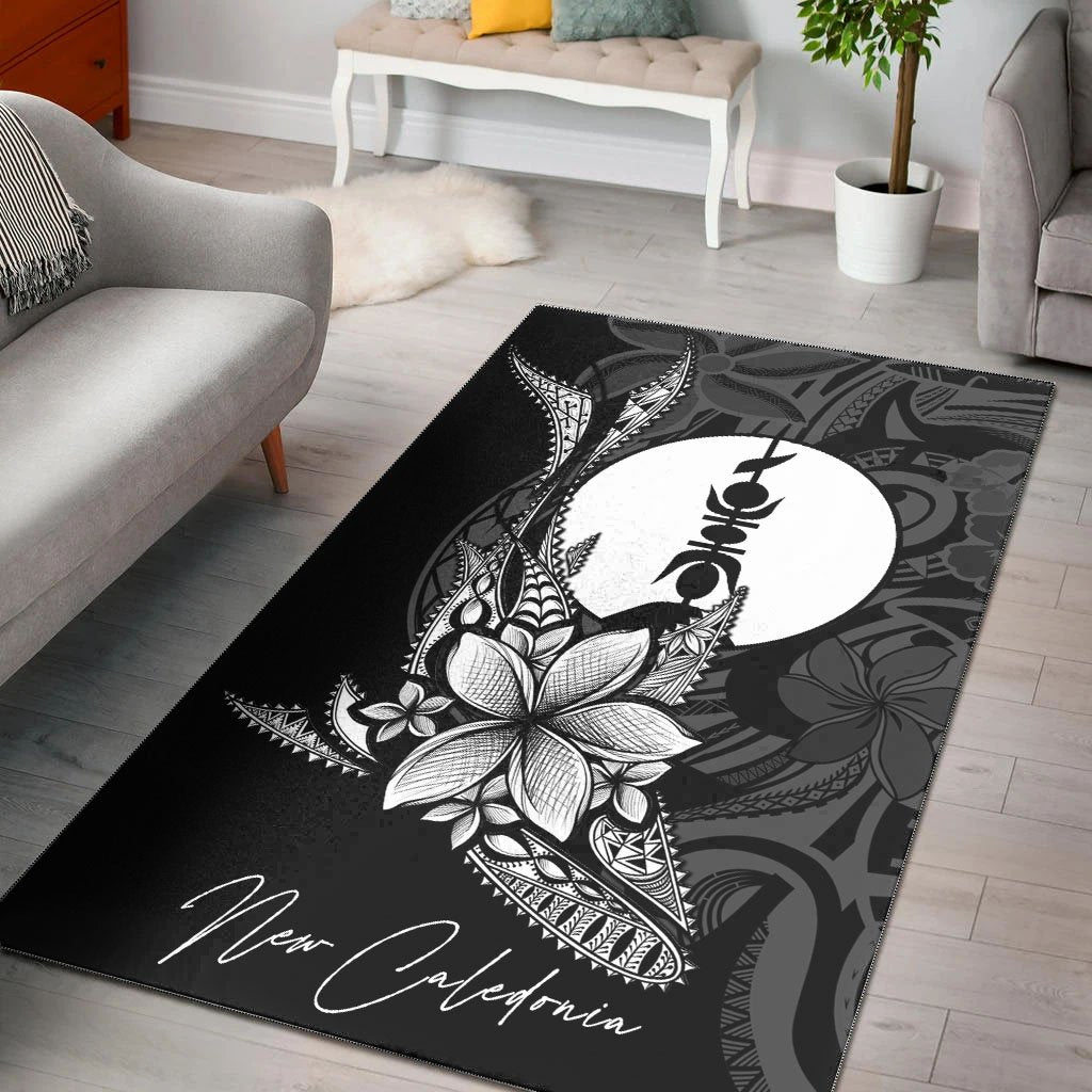 New Caledonia Area Rug - Fish With Plumeria Flowers Style Black - Polynesian Pride