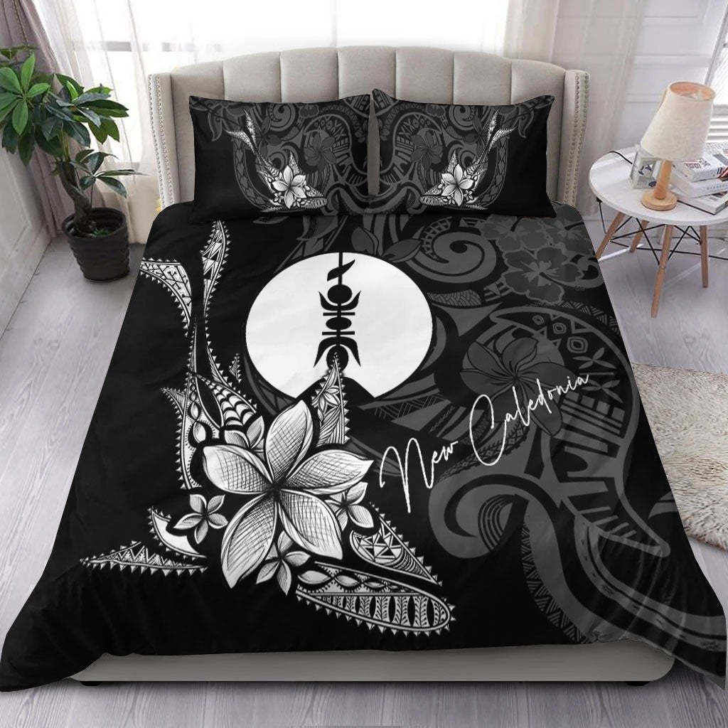 New Caledonia Bedding Set - Fish With Plumeria Flowers Style Black - Polynesian Pride