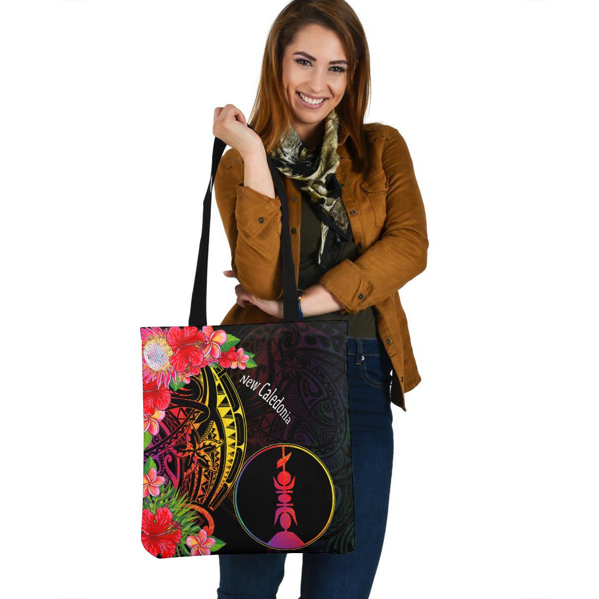 New Caledonia Tote Bag - Tropical Hippie Style Tote Bag One Size Black - Polynesian Pride