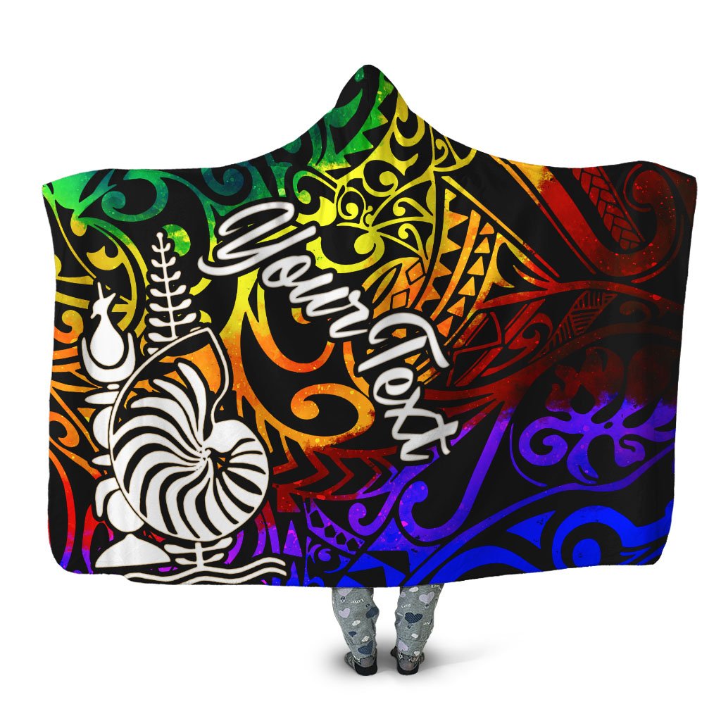 New Caledonia Custom Personalised Hooded Blanket - Rainbow Polynesian Pattern Hooded Blanket Rainbow - Polynesian Pride