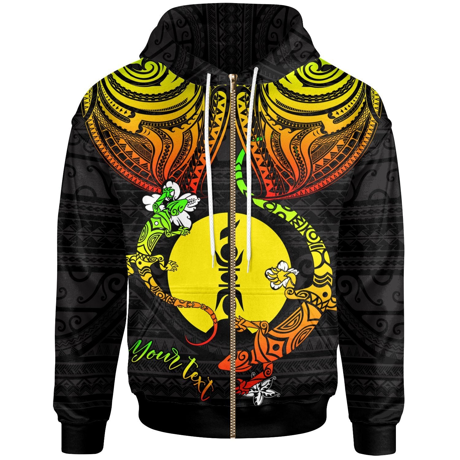 New Caledonia Custom Zip up Hoodie Lizard Good Chest Unisex Reggae - Polynesian Pride