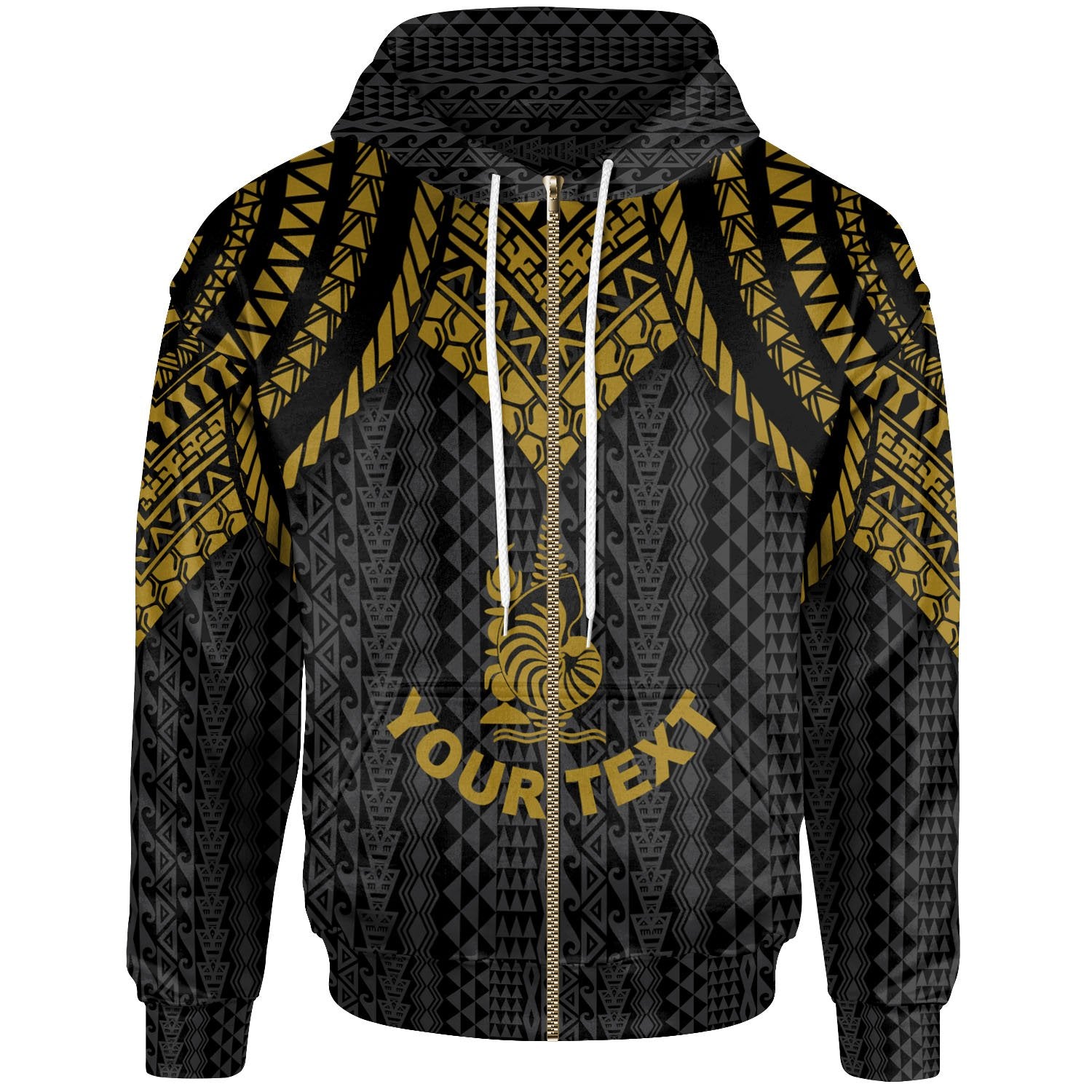 New Caledonia Custom Zip up Hoodie Polynesian Armor Style Gold Unisex Gold - Polynesian Pride