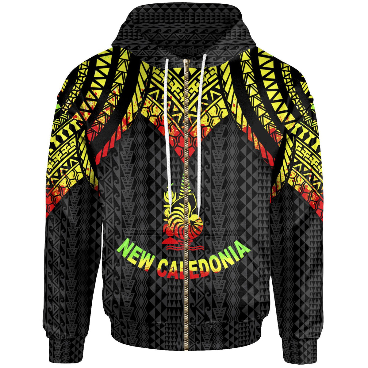 New Caledonia Zip up Hoodie Polynesian Armor Style Reagge Unisex Reagge - Polynesian Pride