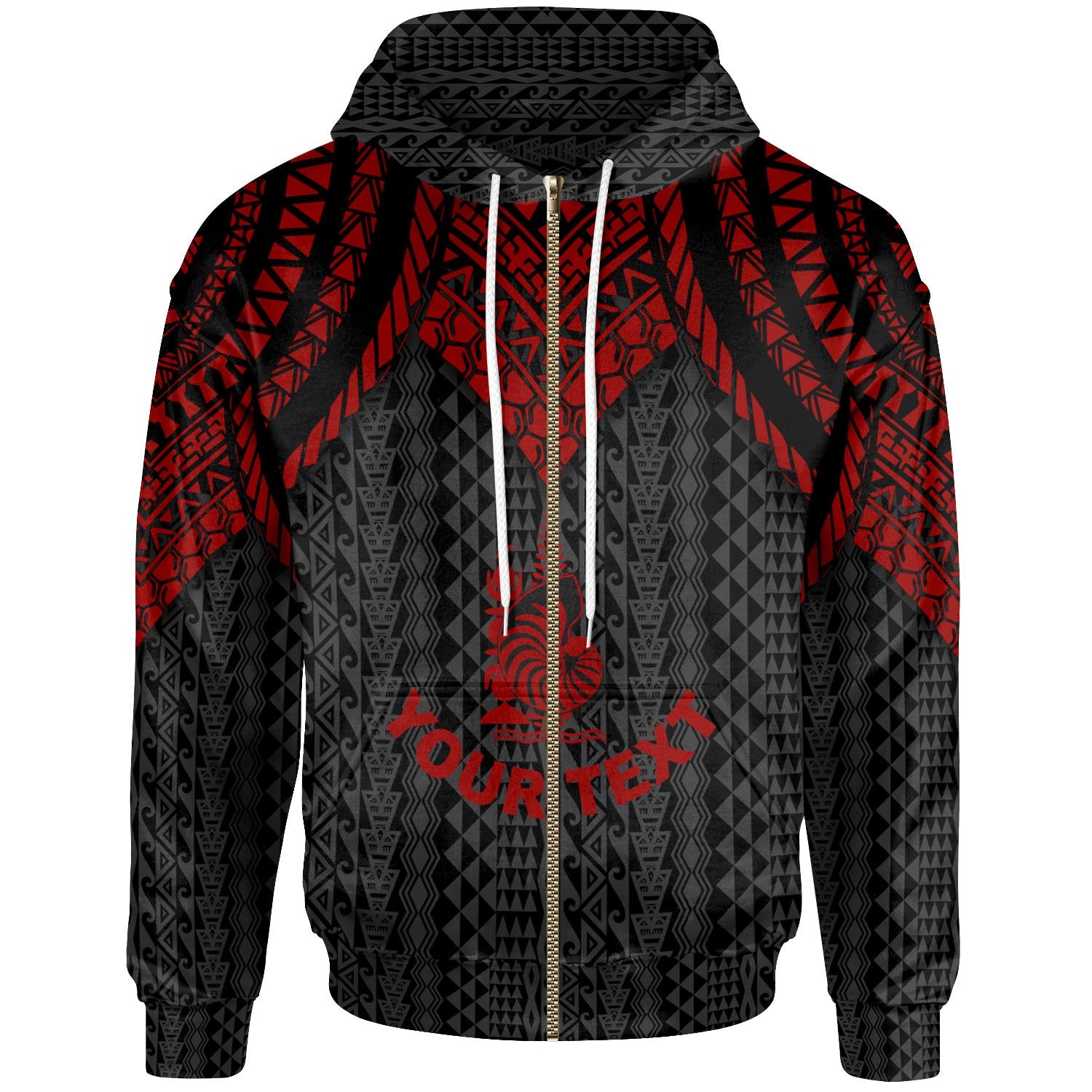 New Caledonia Custom Zip up Hoodie Polynesian Armor Style Red Unisex Red - Polynesian Pride