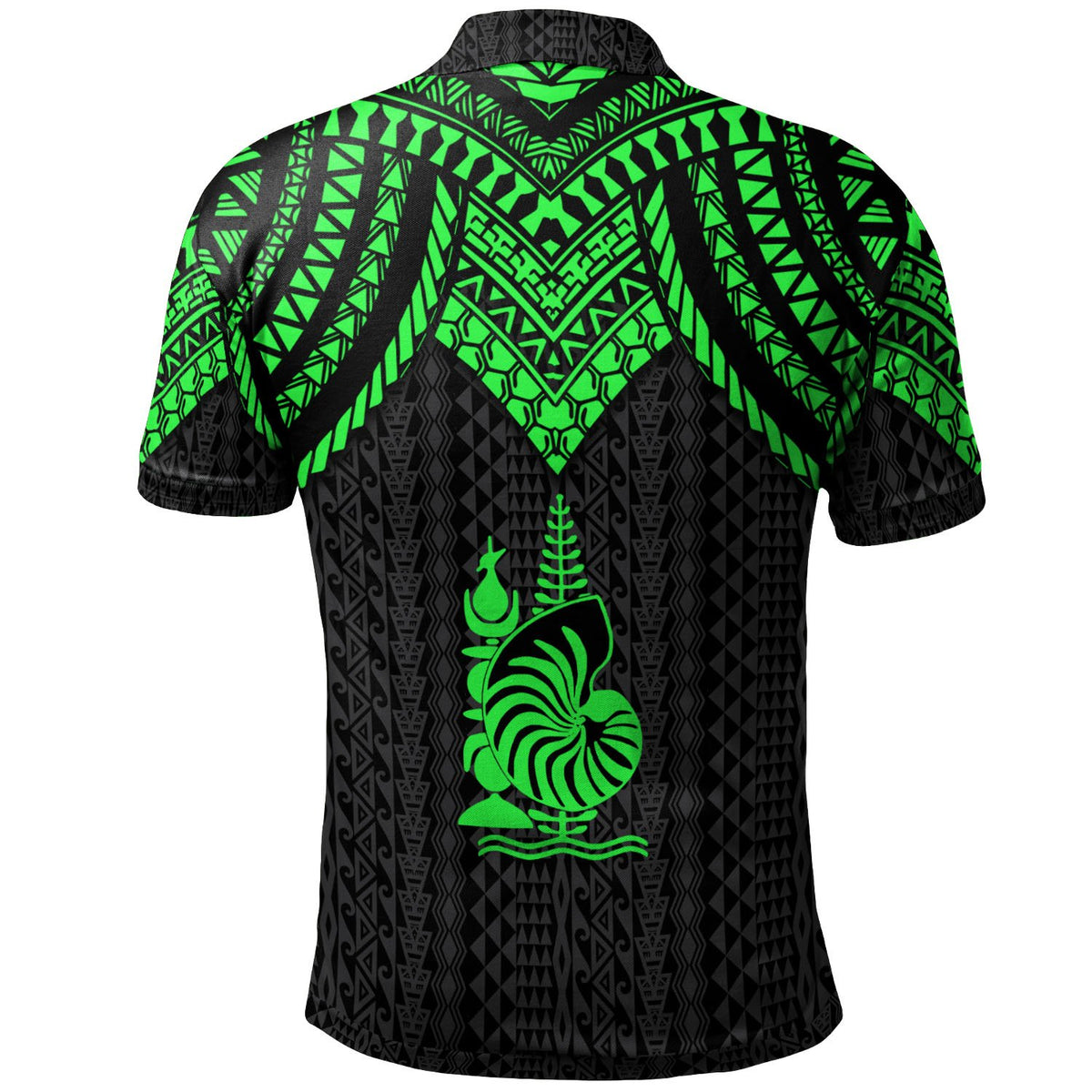 New Caledonia Custom Polo Shirt Polynesian Armor Style Green - Polynesian Pride