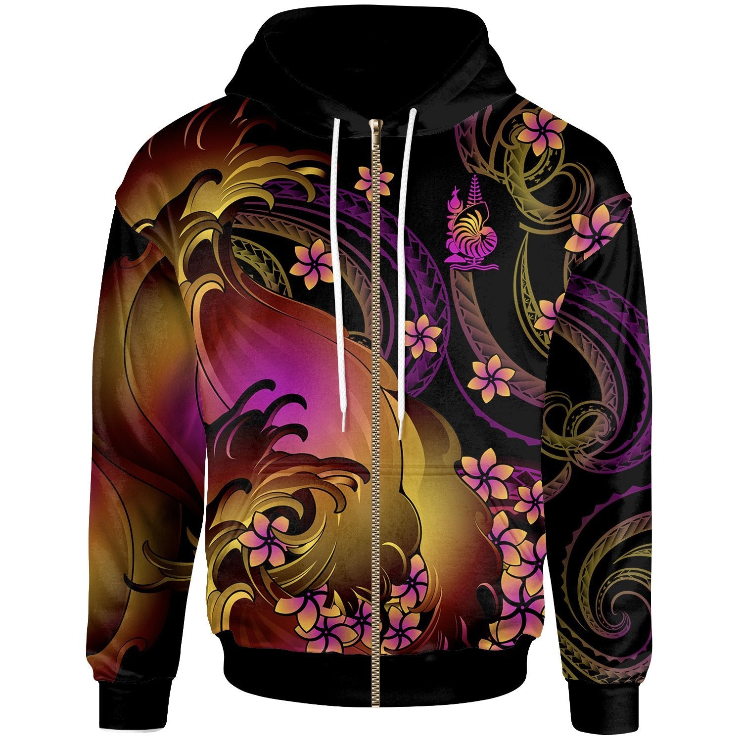 Nauru Zip up Hoodie Nauru in wave Unisex Black - Polynesian Pride