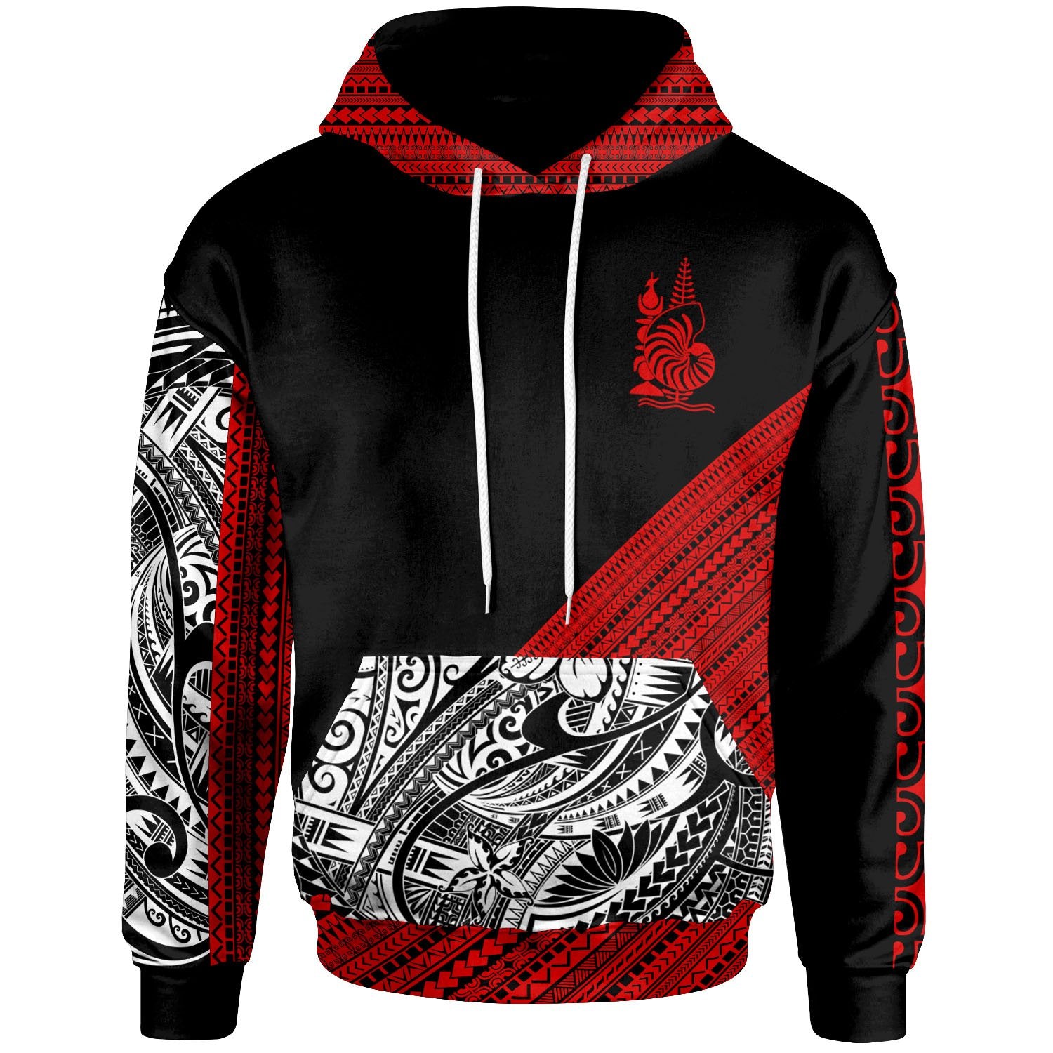 New Caledonia Custom Hoodie Polynesian Diagonal Pattern Red Unisex Red - Polynesian Pride