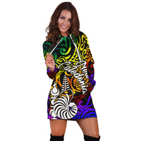 New Caledonia Women Hoodie Dress - Rainbow Polynesian Pattern - Polynesian Pride
