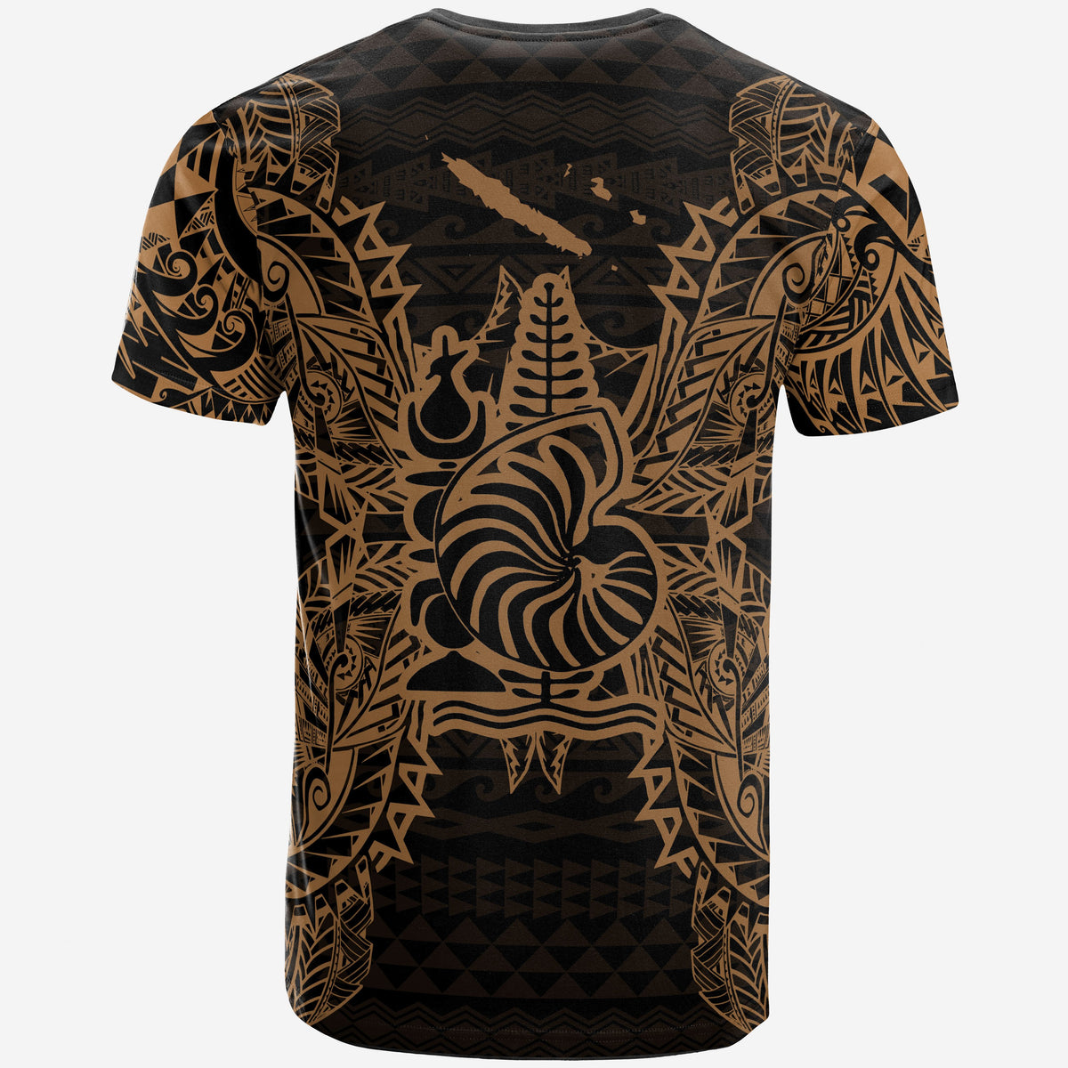 New Caledonia All T Shirt New Caledonia Coat Of Arms Map Polynesian Tattoo Gold - Polynesian Pride