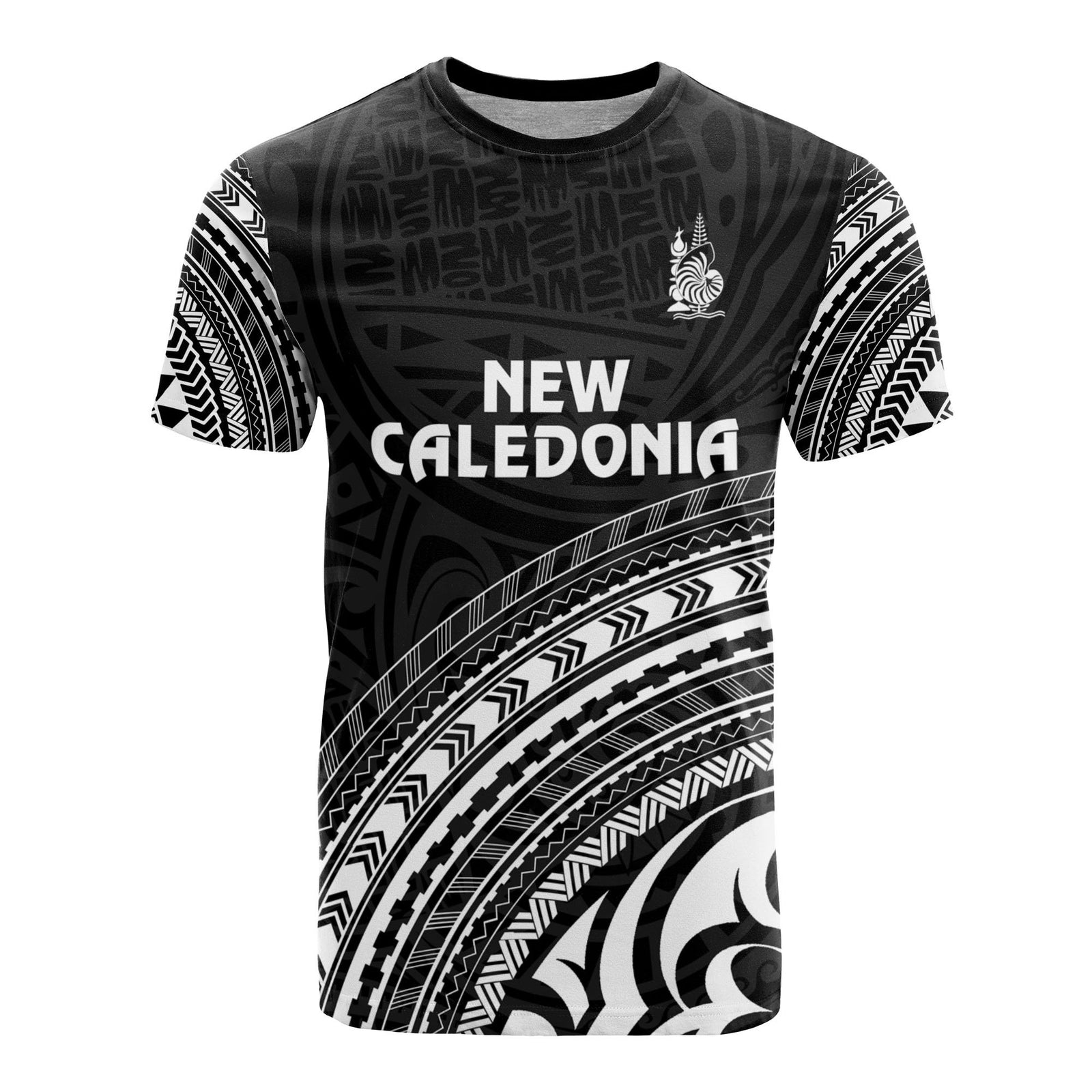 New Caledonia All Over T Shirt New Caledonia Coat Of Arms Polynesian Tribal Black Version Unisex Black - Polynesian Pride