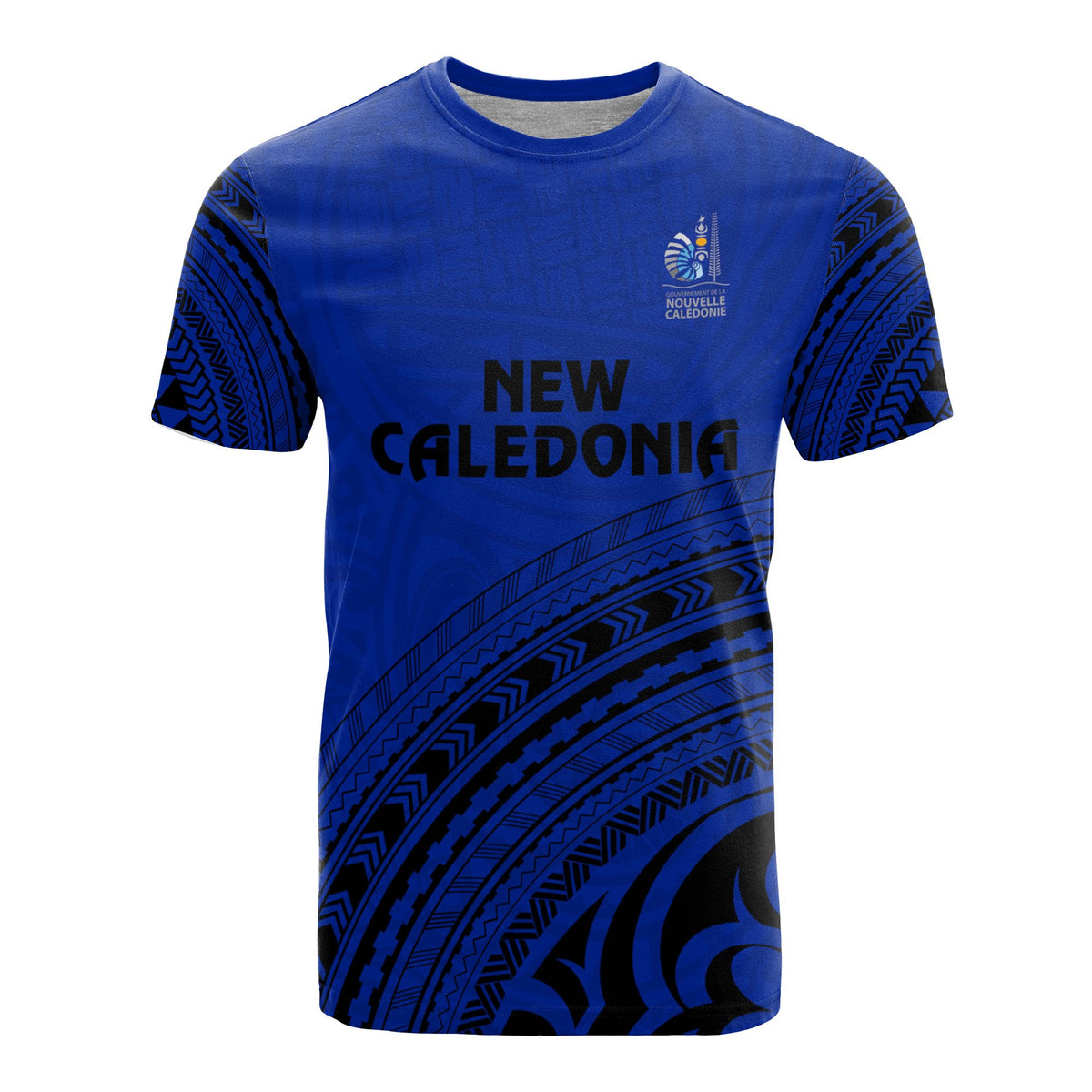 New Caledonia All Over T Shirt New Caledonia Coat Of Arms Polynesian Tribal Blue Version Unisex Blue - Polynesian Pride