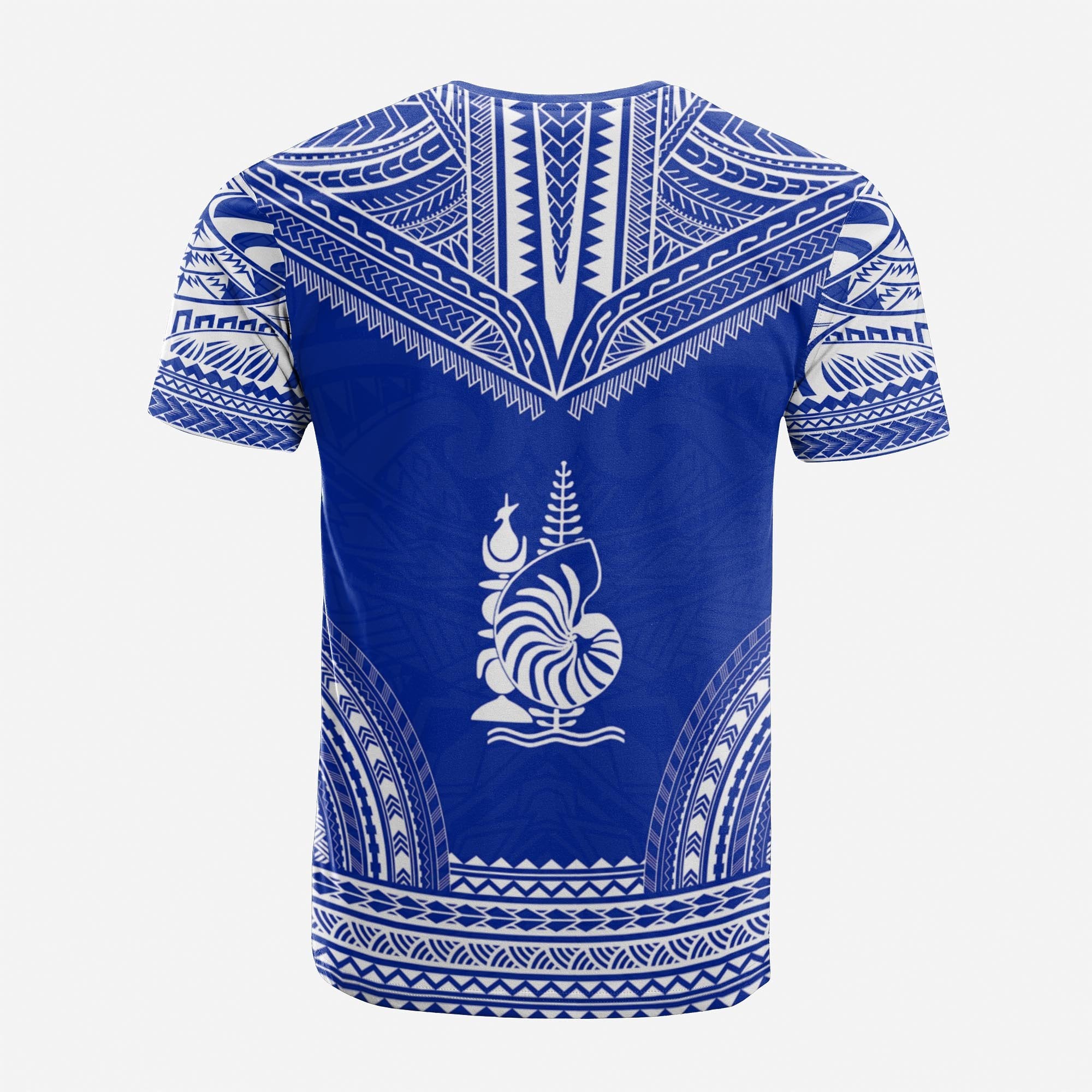 New Caledonia Custom T Shirt New Caledonia Coat Of Arms Polynesian Chief Tattoo Blue Version Unisex Blue - Polynesian Pride