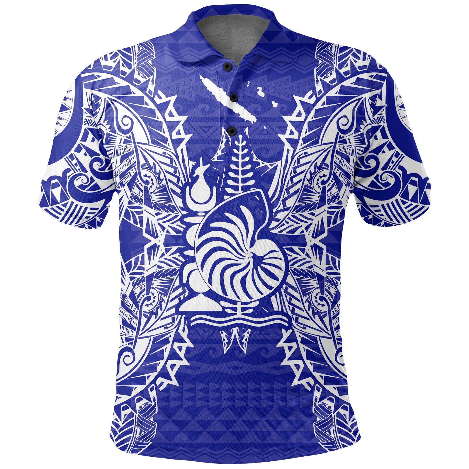 New Caledonia Polo Shirt Kanaky Coat Of Arms Map Polynesian Tattoo Blue Unisex Blue - Polynesian Pride