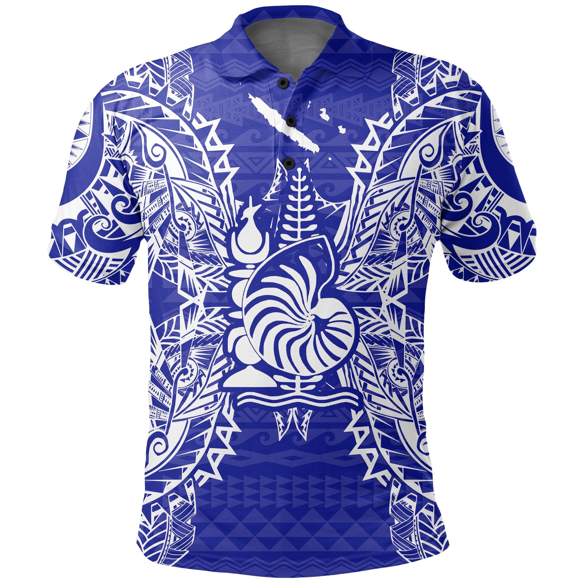 New Caledonia Polo Shirt Kanaky Coat Of Arms Map Polynesian Tattoo Blue Unisex Blue - Polynesian Pride