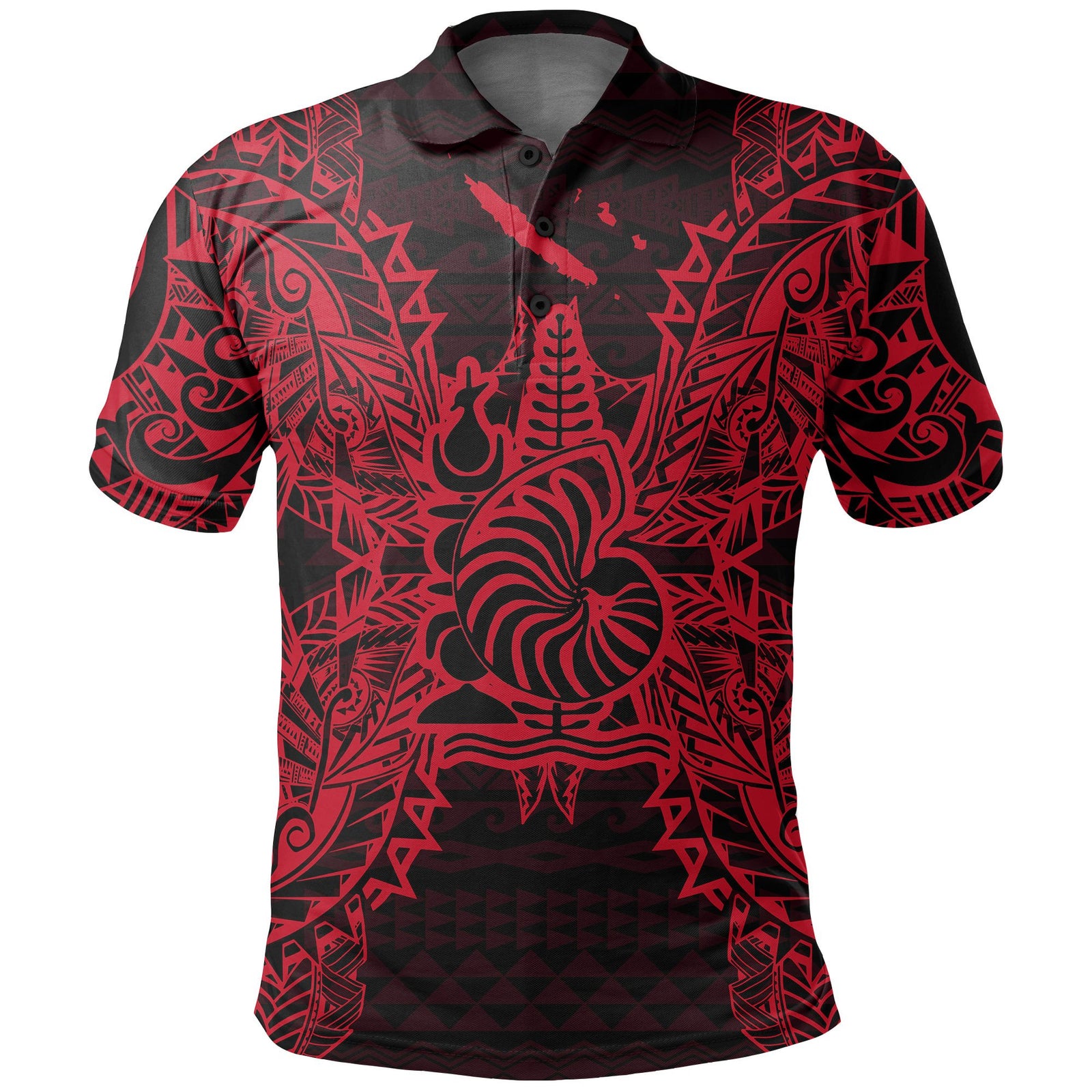 New Caledonia Polo Shirt Kanaky Coat Of Arms Map Polynesian Tattoo Red Unisex Red - Polynesian Pride