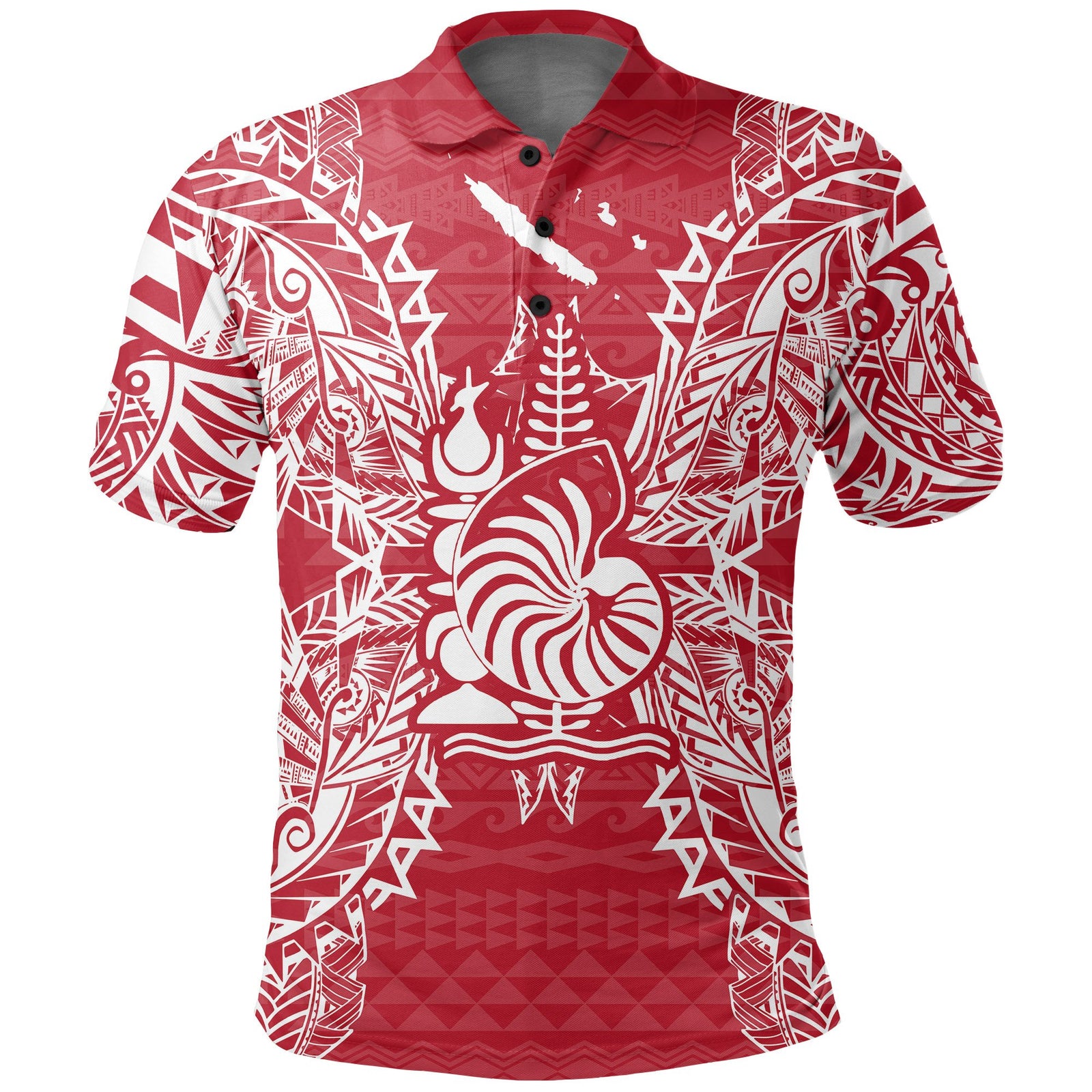 New Caledonia Polo Shirt Kanaky Coat Of Arms Map Polynesian Tattoo Red White Unisex Red - Polynesian Pride