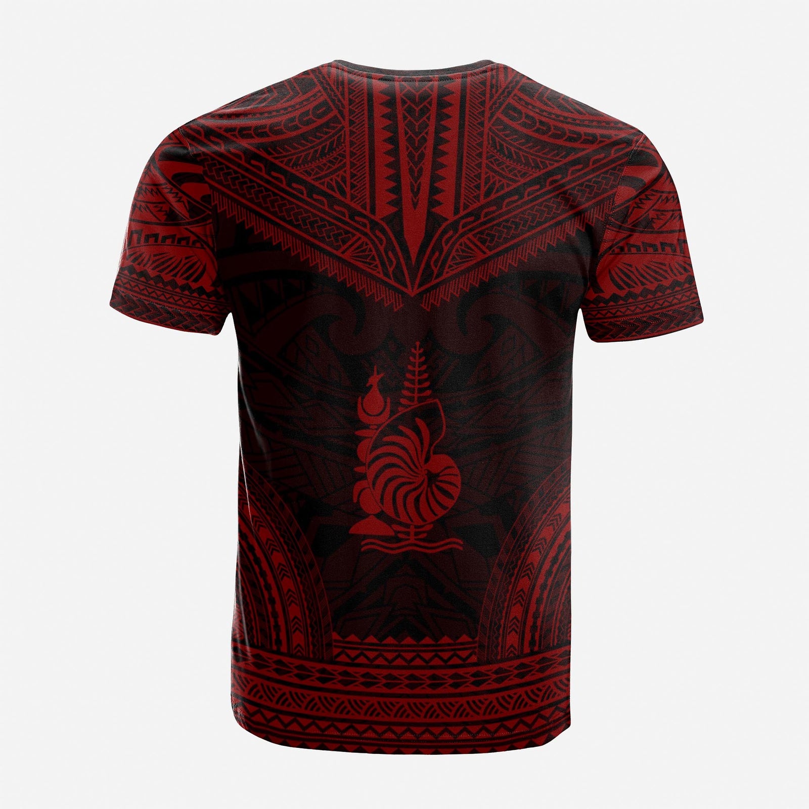 New Caledonia Custom T Shirt New Caledonia Coat Of Arms Polynesian Chief Tattoo Red Version Unisex Red - Polynesian Pride